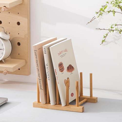 HBlife Bamboo Dish Plate Bowl Cup Book Pot Lid Cutting Board Drying Rack Stand Drainer Storage Holder Organizer Kitchen Cabinet（Keep Dry） - color: Bamboo 4 Slots 1pcs