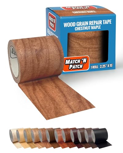 MATCH 'N PATCH Wood Grain Repair Tape - Chestnut Maple, 2.25 in x 15 ft (1-Pack) – Wood Grain Colored Duct Tape for Mirror Frame, Trim, Borders, Floor and Other Furniture, Scratch Repair Kit - color: Chestnut Maple