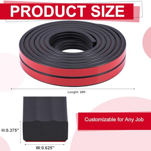 Treela 26 ft Ribbed Foam Rubber Seal with Tape, 0.625x0.375 Inches, Self Adhesive Epdm Foam Rubber Weather Strip, Suitable for Ships, Cars, Rvs, Ships, Garage Doors/Windows, Black - size: 26ft, style: 0.625x0.375in