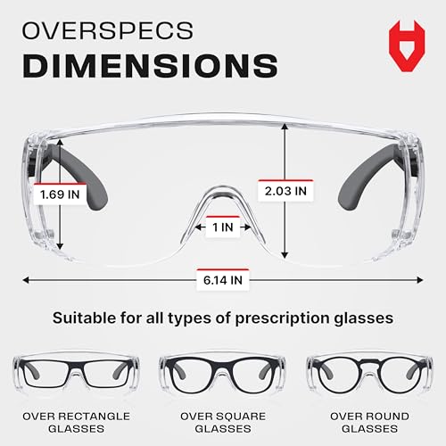 NoCry Safety Glasses Over Eyeglasses — Fog and Scratch-Resistant Over Glasses Safety Glasses for Men and Women with Side Shields, UV380 Protection, ANSI Z87 Rated — Perfect Safety Goggles Over Glasses