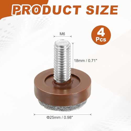 uxcell 4 Pcs Adjustable Furniture Leg Levelers, M6 x 1" x 0.8" Threaded Screw-in Leveling Feet Pad Floor Protector for Tables Cabinets Chairs Sofa Outdoor Furniture Feet, Brown - size: M6 x 1" x 0.8"