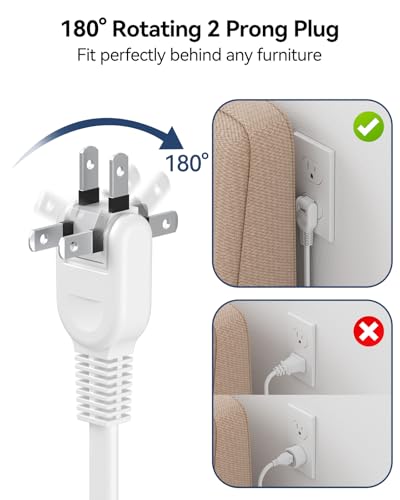 2 Prong Power Strip - 2 Prong to 3 Prong Outlet Adapter, 2 Prong Extension Cord with USB C, Surge Protector 1875W with 6 Outlets 3 USB, Three Prong Adapter 5ft, Wall Mount, Non Grounded, Old House - size: 5 FT-Two Prong