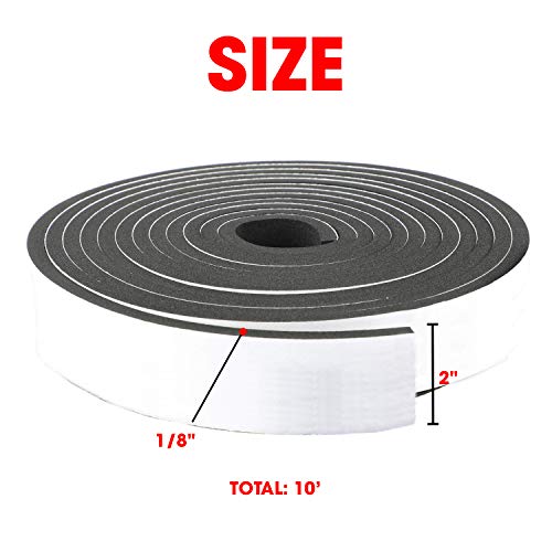 Neoprene Foam Strip Roll by Dualplex, 2" Wide x 10' Long x 1/16" Thick, Weather Seal High Density Stripping with Adhesive Backing – Weather Strip Roll Insulation Foam Strips - size: 2" Wide x 10' Long x 1/16" Thick