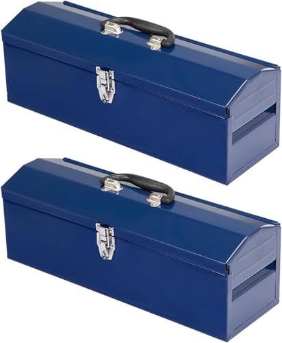2pc Portable Tool Box, Metal Tool Box, 4 Non-Slip Foot Pads, Ideal for Trailer, Mechanic, DIY-ers, Car Toolbox, Workshops, Garages, Repair Shops,Blue - size: 2P-19in-Blue