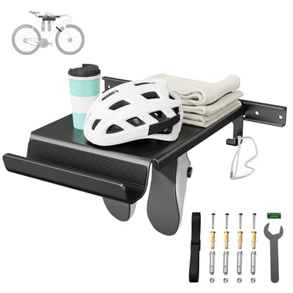 Bike Wall Mount Rack Indoor Bike Storage Garage Bike Rack Wall Mount with Shelf and Hooks Store Your Helmet and Shoes for a Single Road, Mountain or Other Bicycle (Universal Bicycle,16" Stud) - size: Large Size,16" Stud