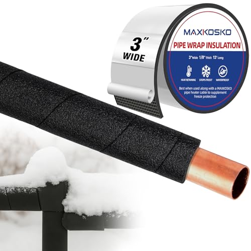 MAXKOSKO Pipe Insulation Tape, 13 Ft x 3 in Outdoor Water Pipe Wrap Insulation Roll, Foam Insulated Wrap Self-Adhesive for Pipe Freeze Protection, Heat Tape for Water Pipes, Copper PVC AC Line - style: 3 in x 13 ft