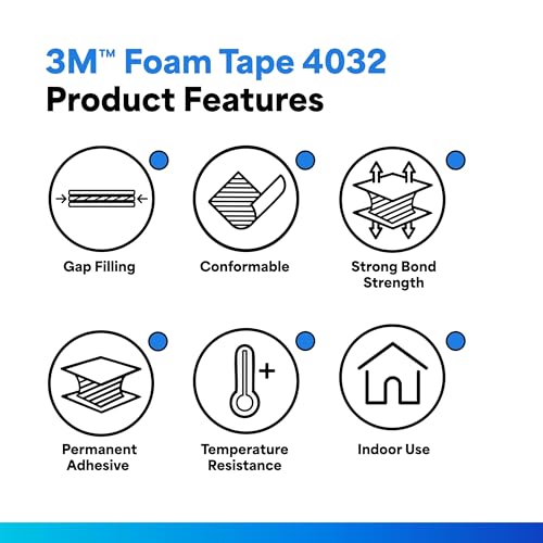 3M 4032 Double Coated Urethane Foam Tape, Bonding, Attaching, Mounting, White, 1 in x 5 yd, 1 Roll