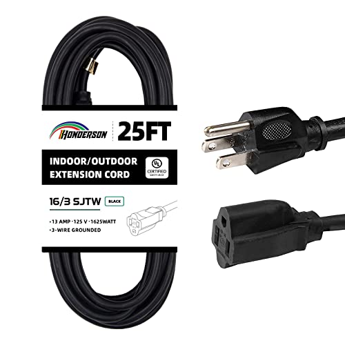 25FT Outdoor Extension Cord-16/3 SJTW Durable Black Extension Cable with 3 Prong Grounded Plug for Safety,Great for Outside Christmas Decorations - color: Black, size: 25FT