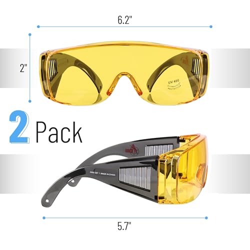 UNCO- Safety Goggles Over Glasses, Protective Goggles, Anti Fog, Work, Safety Glasses Over - color: Yellow Lens, size: 2 Pack
