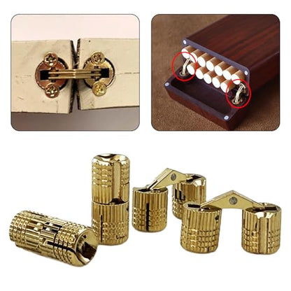 10Pcs Brass Barrel Hinges, Invisible Cabinet Furniture Hinges with 180 Degree Opening Angle, Hidden Box Hinges for DIY Jewelry Box Hand Craft (M10x22mm) - color: M10x22mm