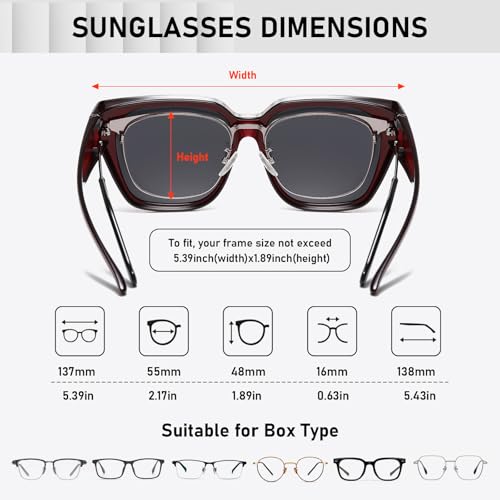 HAOLOTA Polarized Fit Over Glasses Sunglasses for Women Men Trendy Square Wrap Around Shades UV Protection - color: L Size 05 Wine Red/Grey