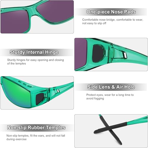 MEETSUN Fit Over Glasses Sunglasses for Men Women,Wrap Around Sunglasses Polarized UV400 Protection - color: (Z1)-clear Green-green Mirror Lens