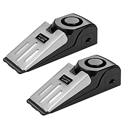Door Stop Alarm 2 Pack, 120 dB Door Stopper Wedge Door Stops Alarm Great for Traveling Hotel Home Security Door Stoppers Safety Tools - size: 2 Black Door Stop