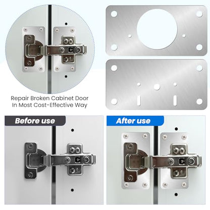 Ptwola 60PCS Cabinet Hinge Repair Plate Kit Durable Stainless Steel Door Hinge Fixing Plates Bracket Rust Resistant Board with Mounting Screws Easy Installation for Kitchen Cupboard Locker Furniture