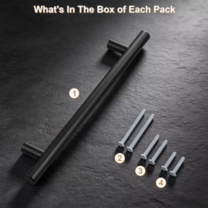 Probrico 5 Pack Holes Centers 7.5Inch(192mm) Black Kitchen Cabinet Pulls,Stainless Steel Dresser Drawer Handles,10inch Length Classic Pull Handle for Cabinets - size: Center to Center: 7-1/2 inch