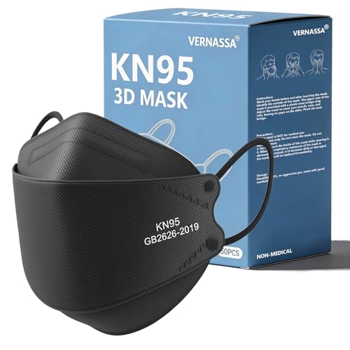 Black KN95 Face Masks 50 Pack, 5-Layer Disposable Masks for Adults, Breathable & Comfortable, Filter Efficiency ≥95%, Protective Masks for Home, Travel, Work - color: A-black