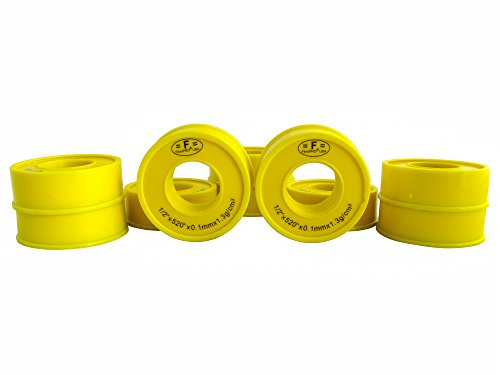 PTFE Sealant Tape 5-Pack - Gas and Drinking Water, 1/2 in x 520 in, Yellow