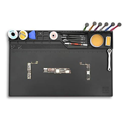HengTianMei-203 Black Magnetic Repair Work Mat Heat Resistant Large Silicone Soldering Mat Expand Work Area for Soldering, Electronics, Computer Repair Etc 22" * 14" - size: Htm-203