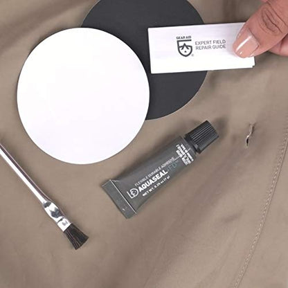 GEAR AID Aquaseal FD Wader & Boot Repair Kit – Waterproof 0.25oz Adhesive with 2 Tenacious Tape Hex Patches (2.5" x 2.8", Black and Clear) for Fixing Holes, Breathable Waders, Boots, and Outdoor Gear - size: 0.25 Fl Oz Essential (1 Pack)