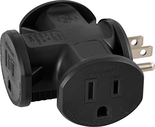 GE 3-Outlet Grounded T-Shaped Tap Adapter, Heavy Duty, Black, 50872 - color: Black