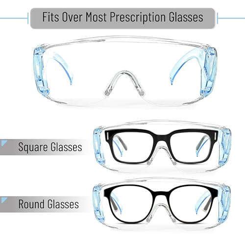 UNCO- Safety Goggles Over Glasses, Protective Goggles, Anti Fog, Work, Safety Glasses Over - color: Light Blue, size: 1 Pack