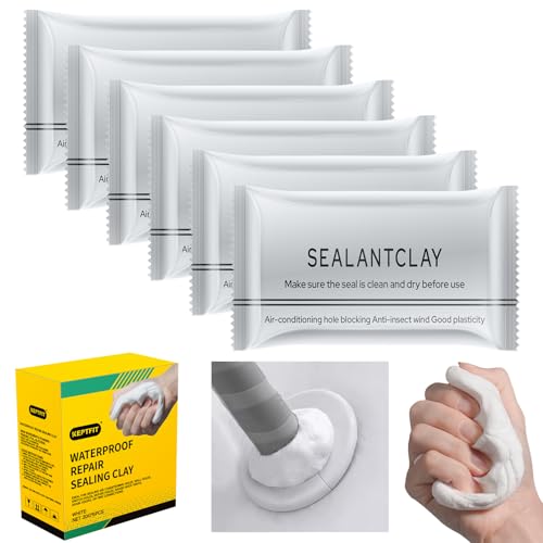 6-Pack New Type White Waterproof Sealant Mastic, Repair Sealing Clay, Quick Mending Mud for Drain Connection, Wall Hole, Air Conditioning Hole Waterproof Seal Putty - color: White