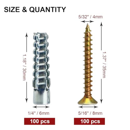 M6 Tree Shaped Steel Hollow Wall Anchor with Screws,Loose Hinge Hole Repair Kit for Concrete Wall, Metal Expansion Bolt for Drywall(200 Pcs)