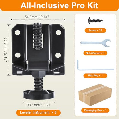 Heavy Duty Leveling Feet, 0.09" Thick Plate, 332lbs Capacity Each, 2" Height Adjustable Furniture Legs with Hex Key, for Workbench, Wardrobe on Uneven Floors, Industrial Grade (8 Pack Black)