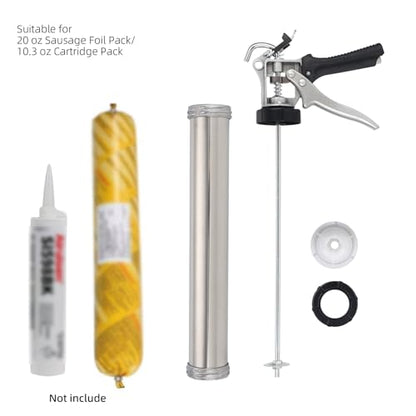Sausage Caulk Gun,20 oz(600ml) Sausage Foil Pack/10 oz Cartridge Adhesive Dual-Purpose,18:1 Thrust,15” Sealant Manual Caulking Gun Kit With Cone Nozzles and Bent Tip (Sliver-1 Pack) - size: 1 Pack