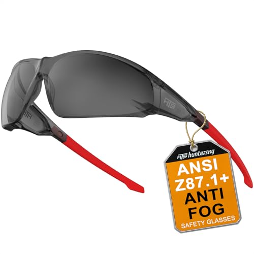 HTS HUNTERSKY ANSI Z87.1 Anti-Fog Clear Safety Glasses Pickleball Youth Baseball Lab Chemistry Goggles Scratch Resistant - color: Smoke-red