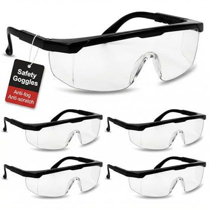 2 Pack Safety Glasses ，ANSI Z87.1 Anti-Fog Anti-Scratch Clear Wrap-Around Lenses Adjustable Temples