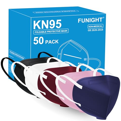 Funight KN95 Face Mask 5-Ply Breathable Filter Efficiency≥95% Protective Cup Dust Disposable Masks Against PM2.5 Multicolor 50 Pack - color: Adult-50 Pack-black*10, White*10, Pink*10, Navy Blue*10, Wine Red*10