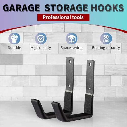 Heavy Duty Wall Mount Hooks - 6 Pack, Small, Organizer with U Hooks Hangers for Garden Hose, Tools & More - size: Small