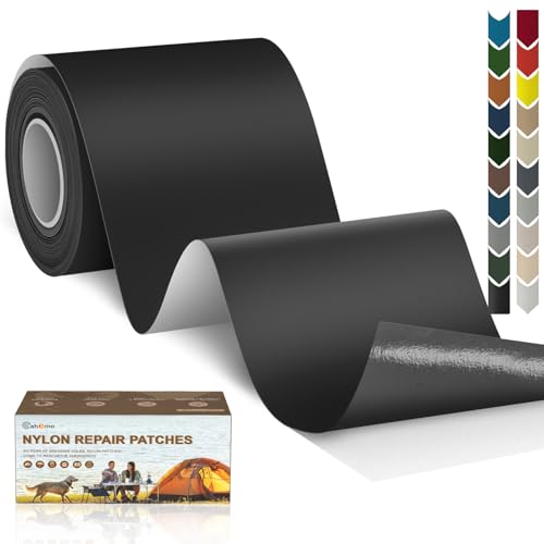 Cahomo 3x79 Inch Nylon Repair Patch Nylon Repair Tape Self Adhesive Fabric Tapes Outdoor Camping Gear Fabric kit for Tent, Umbrella, Down Jackets, Sleeping Bag, Knapsack（Black） - color: Black, size: 3x79 inch