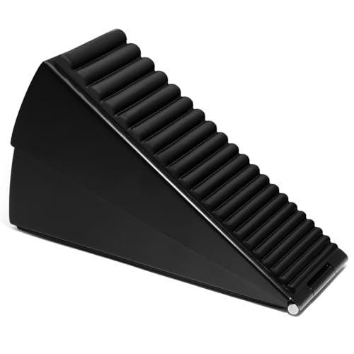 Biaungdo 1 Pack Heavy Duty Door Stopper, Up to 3 Inch Tall Adjustable Spring Loaded Large Door Stopper Wedge Stoppers Stainless Steel Doorstop for Bottom of Door(Black) - color: Black