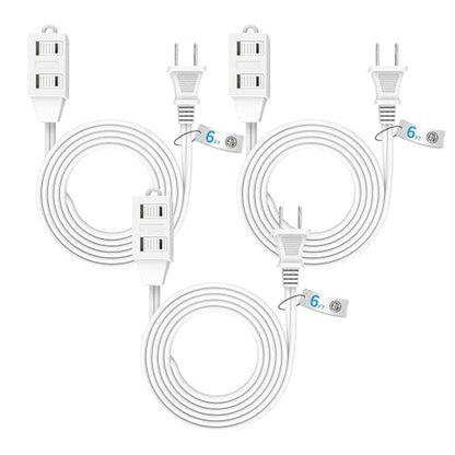 TiFFCOFiO Indoor Extension Cord, 2 Prong 6 Feet Extension Cord, 3 Polarized Outlets with Safety Slide Windows,13A/1625W, 16 AWG, 3 Packs - size: 3 Packs