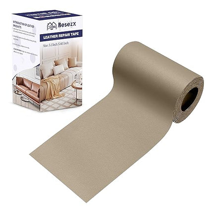 Leather Repair Patch Tape Kit, Self Adhesive Leather Repair for Furniture, Couch, Sofa, Car Seats,Office Chair,Vinyl Repair Kit.3.1inx60in - color: Gray Khaki, size: 3.1 in X 60 in