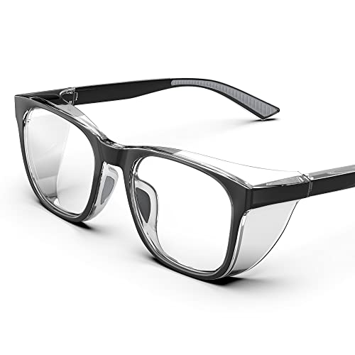 TOREGE Safety Glasses For Men,Clear Anti-Fog Anti-Blue Light Safety Goggles Scratch Resistant For Women Nurse - color: Black&gray