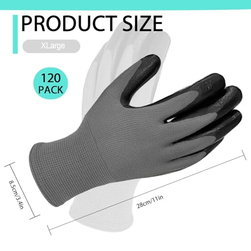 YOUKE OLA 120 Pair Gardening Gloves for Men, Breathable Rubber Coated Garden Gloves Working Gloves for Gardening, Construction Black 10/XLarge