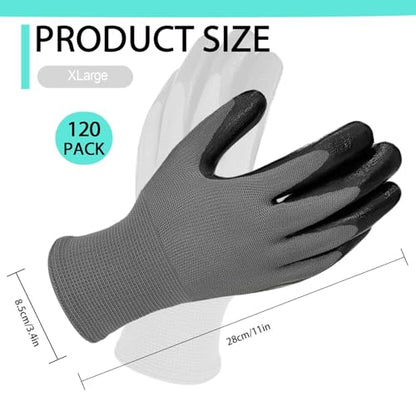 YOUKE OLA 120 Pair Gardening Gloves for Men, Breathable Rubber Coated Garden Gloves Working Gloves for Gardening, Construction Black 10/XLarge