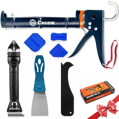 Caulk Gun Kit, Smooth Silicone Caulking Gun and Caulk Remover Tool, Sealant Finishing Tool Grout Scraper for Kitchen Bathroom Window Sink Joint, All in One with Gift Box - style: Caulking Gun+Caulking Tool