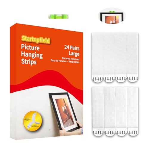 24 Pairs(48strips) Large Picture Hanging Strips Heavy Duty, Picture mounting Strips,Removable Hook and Loop Tape,Perfect for Wall Art Hanging Frames
