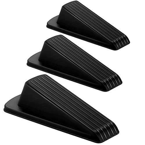 Crosize 3 Pack Rubber Door Stoppers for Floor, Door Stop Wedge for Heavy Duty Door, Black - color: Black, size: Standard 3 Pack