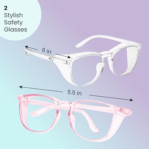 Aqulius 2 Pack Stylish Safety Glasses Goggles, Scratch Resistant, Safety Glasses for Women, Blue Light, Glasses for Nurses - color: Pink/Clear