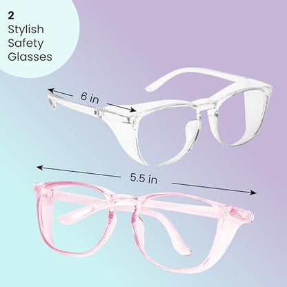 Aqulius 2 Pack Stylish Safety Glasses Goggles, Scratch Resistant, Safety Glasses for Women, Blue Light, Glasses for Nurses - color: Pink/Clear