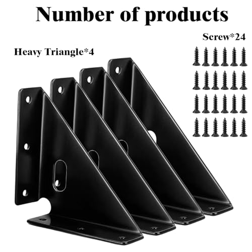 L&M Heavy Duty Gusset Joints 4 Pcs, Trapezi Corner Code, Bracket Corner Brace Bracket Fasteners, Furniture Shelf Support Joint Fasteners for Table, Chair Cabinet Bed Stabilization (Black) - size: Heavy-Bracket