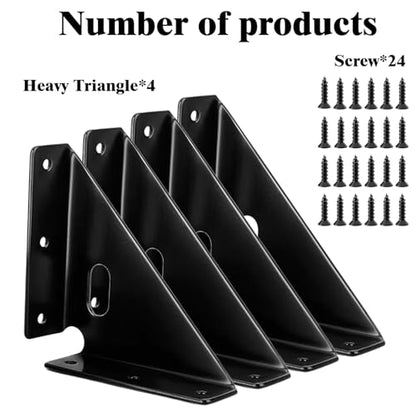 L&M Heavy Duty Gusset Joints 4 Pcs, Trapezi Corner Code, Bracket Corner Brace Bracket Fasteners, Furniture Shelf Support Joint Fasteners for Table, Chair Cabinet Bed Stabilization (Black) - size: Heavy-Bracket