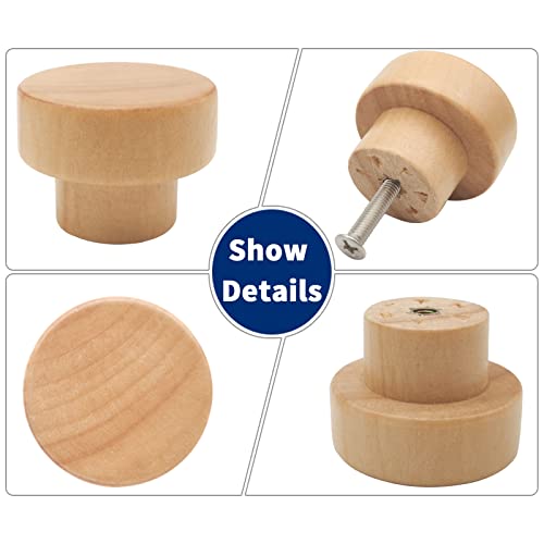 10PCS Wood Knobs Flat Top Round Cabinet Knobs Natural Wooden Dresser Drawer Pulls (Diameter: 35mm/1.38 inch, Height: 25mm/0.99 inch) - color: Flat Top Natural, size: 10 Pieces
