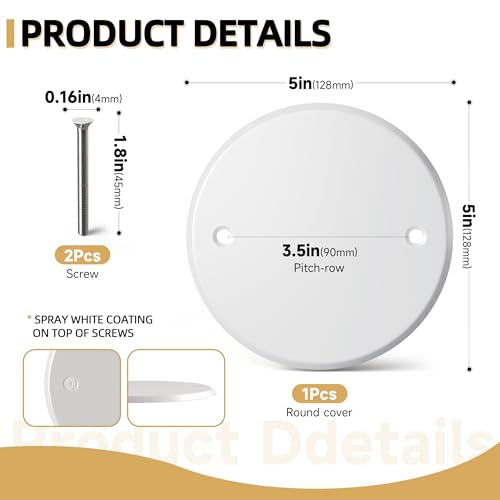 Ceiling Cover Plate,5 Inch Round Electrical Box Plate for 4 Inch Electric Box,Metal Round Wall Plate Cover for Smoke Detector,Hole Spacing 3.5 Inch - 1 Pcs(White) - color: White - 1 Pcs