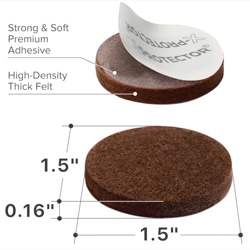 X-PROTECTOR Felt Furniture Pads - 32 PCS 1 1/2" Floor Protectors for Chair and Furniture Feet - Protect Your Hardwood Floors! (Brown, Round) - size: 1 1/2" 32 Brown, Round